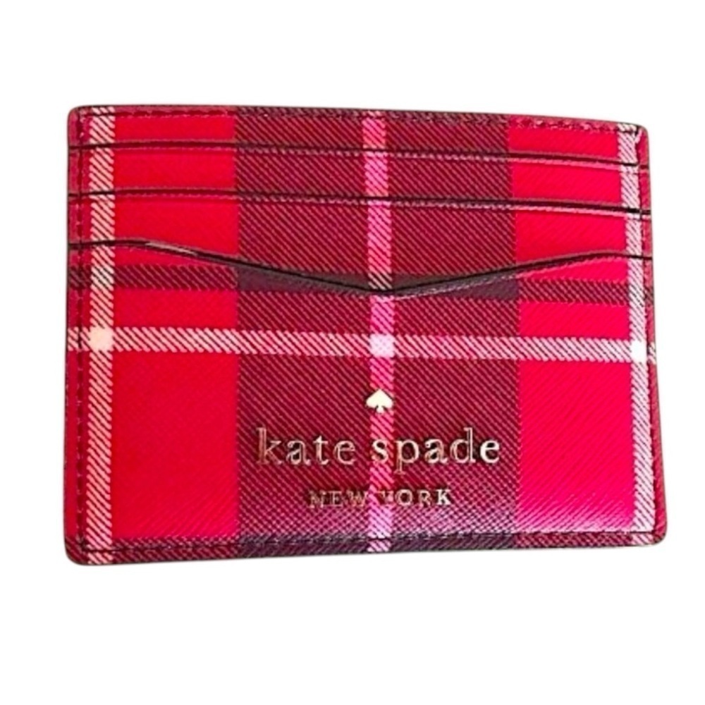 KATE SPADE MSRP $88 Staci Ditsy Buds Floral Slim Cardholder in Bright Rose Plaid - Picture 7 of 9